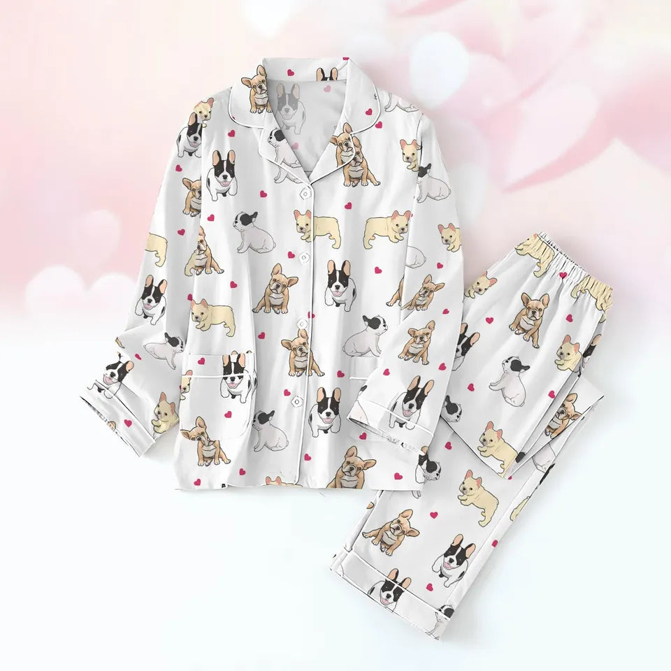 French Bulldog Pajamas Set, Dog Mom Long Sleeve Pajamas Set