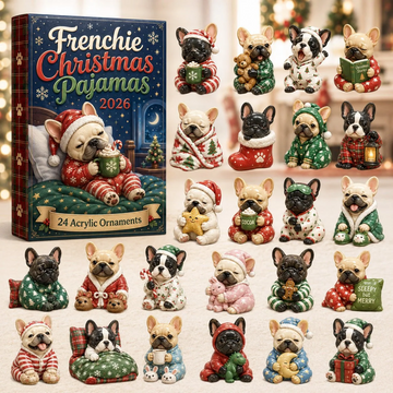 Frenchie Christmas Pajamas Advent Calendar 2026 - 24-Day Countdown, Acrylic Charms Every Day Bring New Suprises