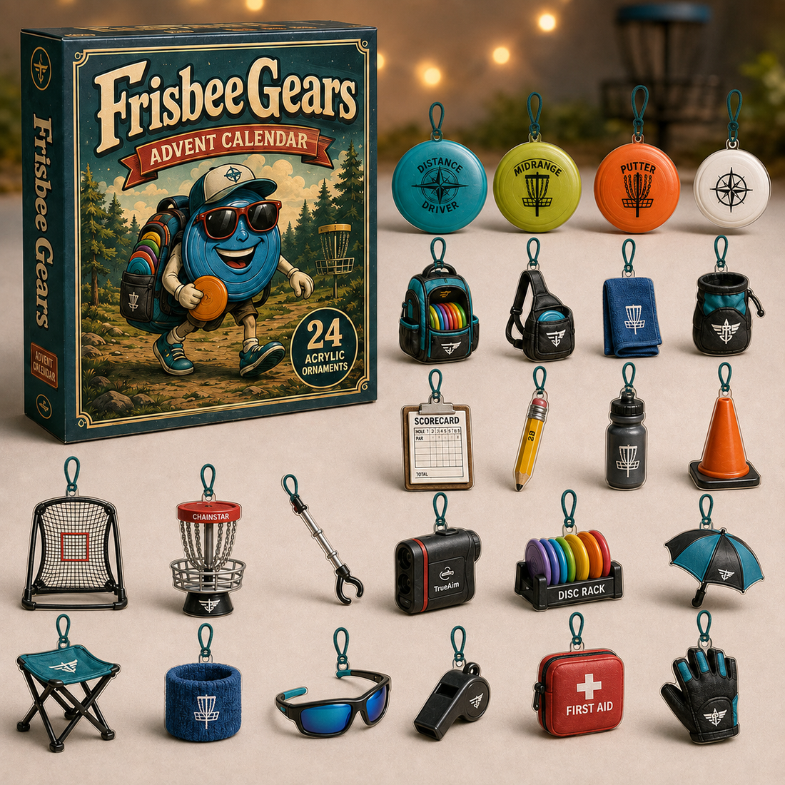 Frisbee Gears Advent Calendar 2026 24 Day Festive Countdown Acrylic Charms Blind Box Gift For Frisbee Lovers