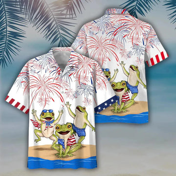 Frog Aloha Hawaiian Shirts For Summer, Happy Independence Day USA Flag Frogs Aloha Hawaiian Shirt For Men Women, Gift For Fourth Of July