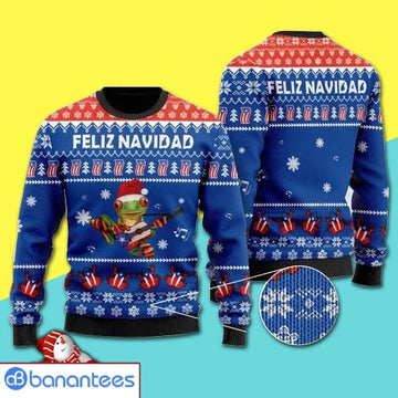 Frog Puerto Rico Feliz Navidad Merry Christmas All Over Print Ugly Sweater