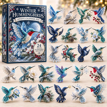 Frosted Blue Winter Hummingbirds Advent Calendar 2026 - 24-Day Countdown, Acrylic Charms