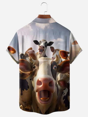 Fun Headshot Cow Chest Pocket Hawaiian Shirt
