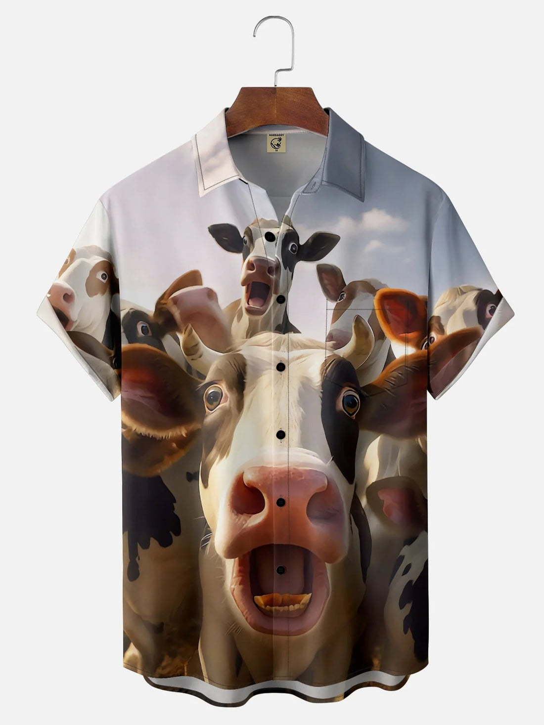 Fun Headshot Cow Chest Pocket Hawaiian Shirt
