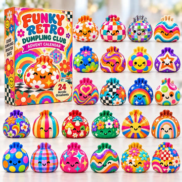 Funky Retro Dumpling Club advent calendar 2026 - 24-Day Countdown, Acrylic Charms