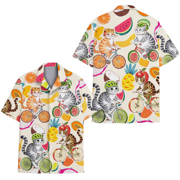 Funny Cat Bicycle Fruits Hawaiian Shirt For Men And Women, Cat Lover Hawaiian Shirts HE0343