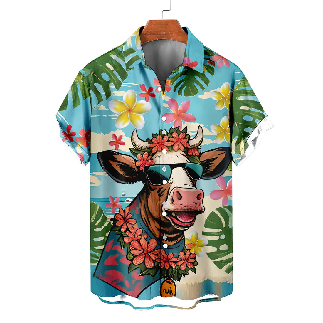 Funny Cow Hawaiian Shirt – Cool Cow Sunglasses Tropical Floral Aloha Button Down
