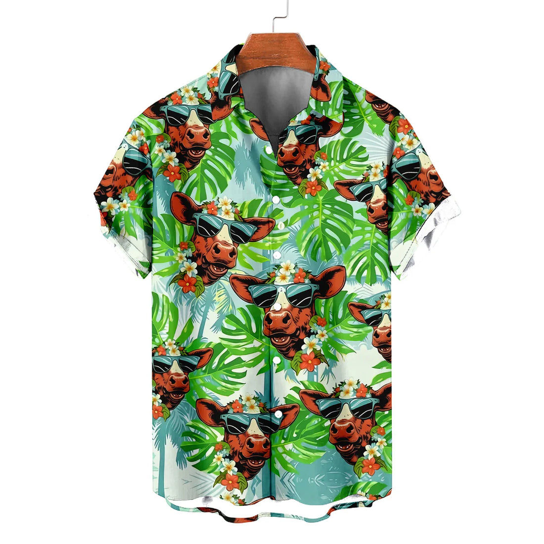 Funny Cow Hawaiian Shirt – Smiling Cow Sunglasses Monstera Tropical Aloha