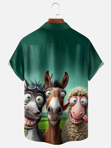 Funny Donkey Horse Sheep Chest Pocket Hawaiian Shirt
