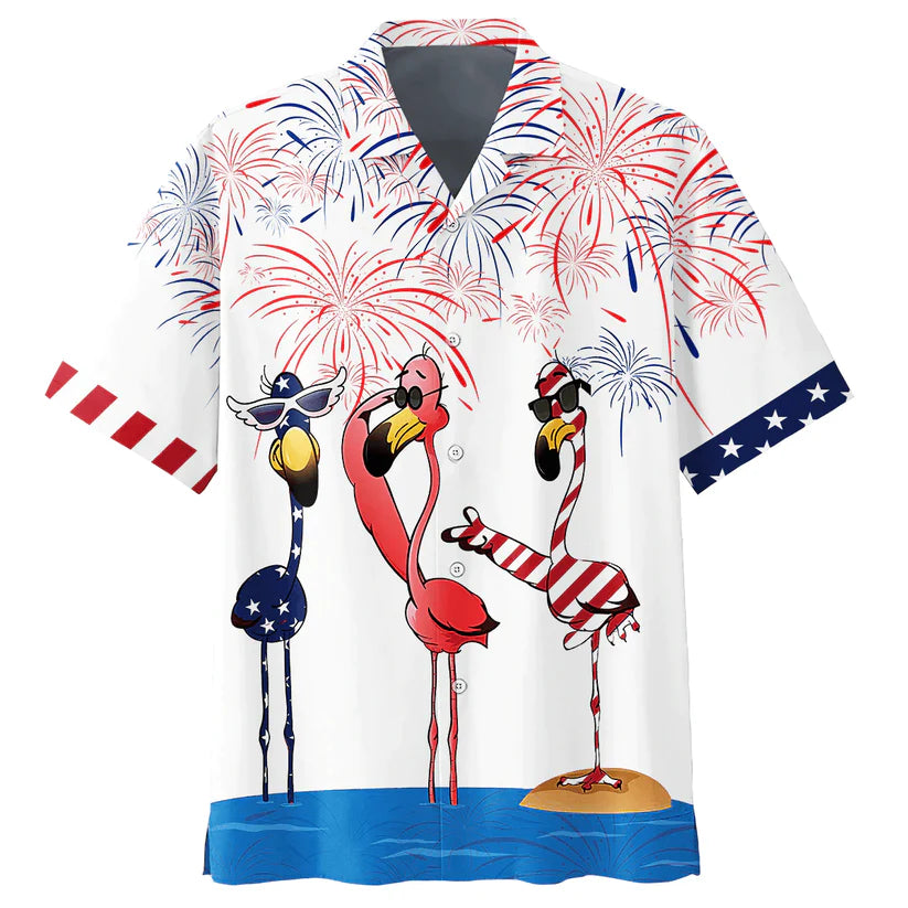 Funny Flamingo Aloha Hawaiian Shirts For Summer, Independence Day Is Coming, Happy 4th of July Hawaiian Shirt For Men Women, Gift For Flamingo Lovers