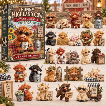 Funny Highland Cow Advent Calendar 2026 - 24-Day Countdown, Acrylic Charms