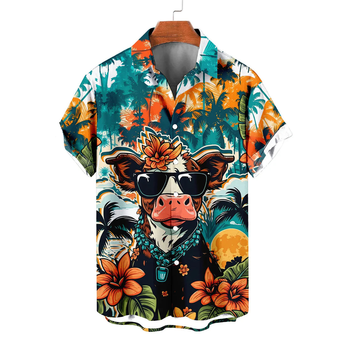 Funny Highland Cow Hawaiian Shirt – Cool Cow Sunglasses Retro Tropical Aloha