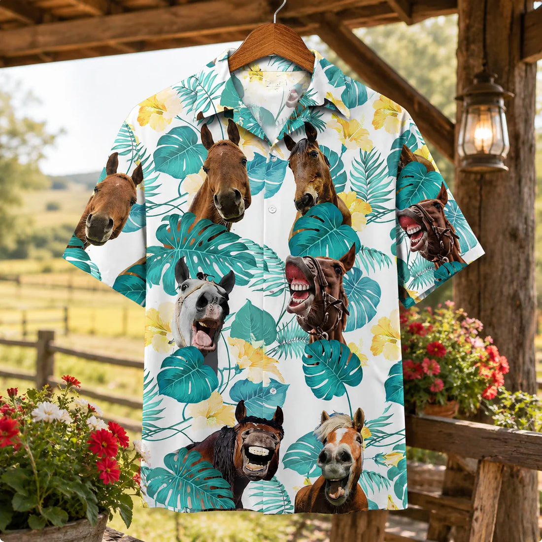 Funny Laughing Horse Hawaiian Shirt for Men - Cute Tropical Horse Lover Beach Aloha Shirt Gift