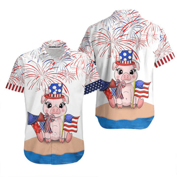 Funny Pig American Flag Firework Aloha Hawaiian Shirts For Men Women, 4th Of July Gift For Summer, Friend, Family, Independence Day, Pig Lovers