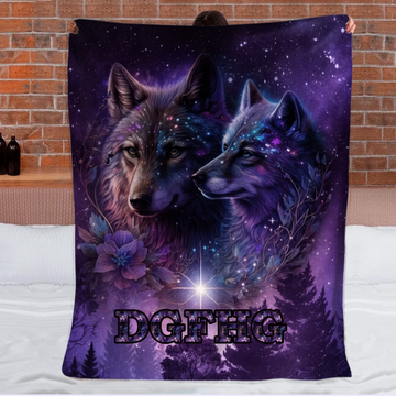 Galaxy Night Wolf Art Customized Blanket - Personalized Name - Gift For Wolf Lovers