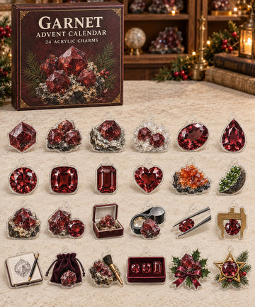 Garnet advent calendar with 24 custom-shaped flat acrylic charms and printed dimensional artwork 2026 - 24-Day Countdown, Acrylic Charms