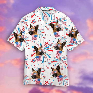 German Shepherd Dogs Happy America Flag White Aloha Hawaiian Shirts For Men Women, 4th Of July Gift For Summer, Friend, Dog Lovers, Independence Day