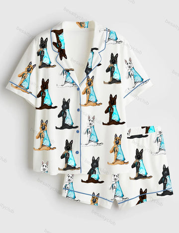 German Shepherd I Love Mom German Shepherd Dog Lover Dog Mom Print Long Sleeve Satin Pajama Set
