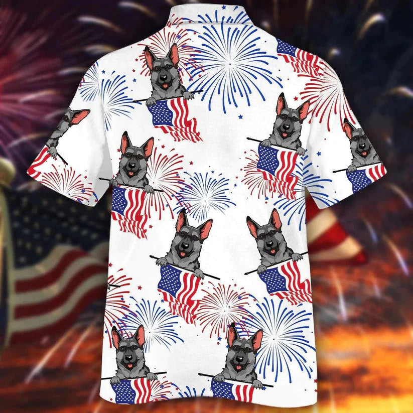 German Shepherd Independence Day Aloha Hawaiian Shirts For Summer, 4th Of July Apparel Aloha Hawaiian Shirt For Men Women, Gift For Dog Lovers