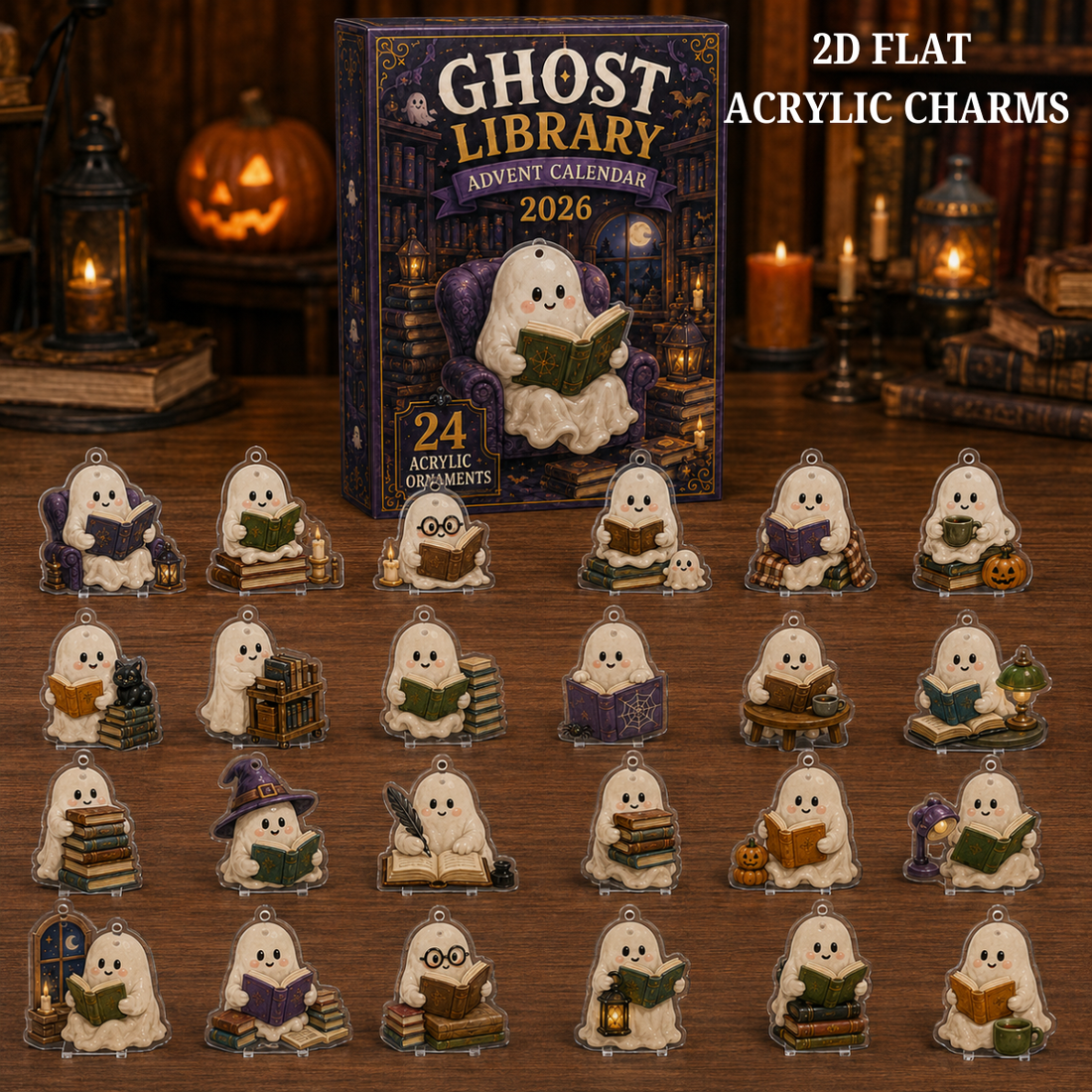 Ghost Library Advent Calendar 2026 24 Day Festive Countdown Acrylic Charms Blind Box Gift For Family Friends