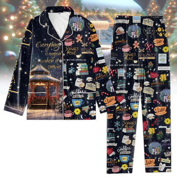 Gilmore Girls Christmas Pajamas Set, Lukes Coffee Holiday Pajamas, Stars Hollow Christmas Fleece Pajamas, Vintage TV Series Sleepwear