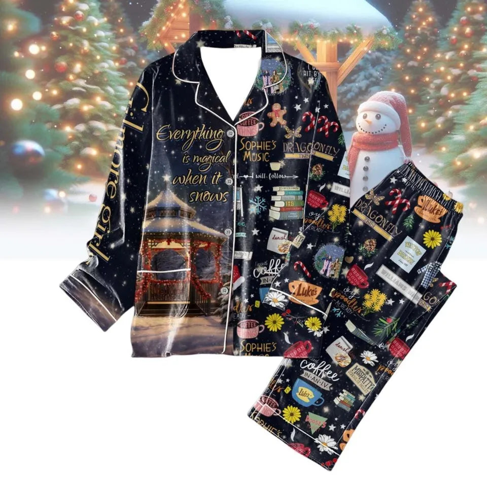 Gilmore Girls Christmas Pajamas Set, Lukes Coffee Holiday Pajamas, Stars Hollow Christmas Fleece Pajamas, Vintage TV Series Sleepwear