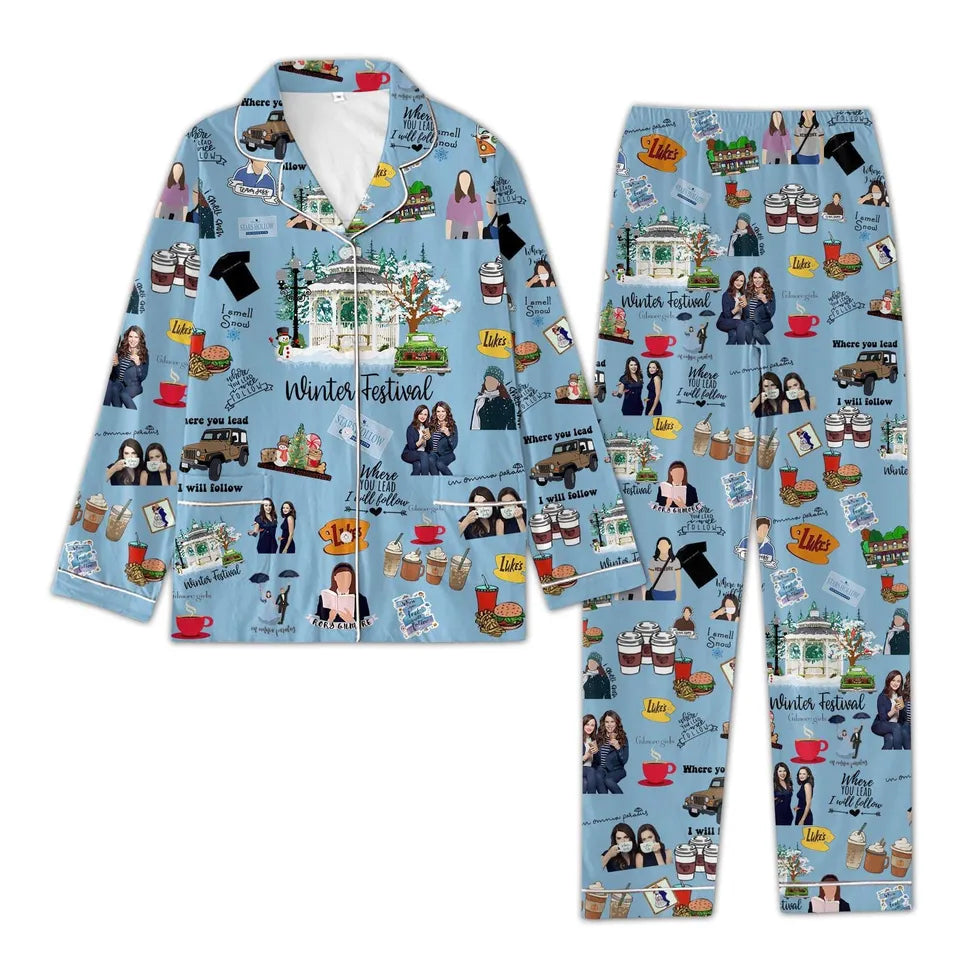 Gilmore Girls Pajamas Set, Lukes Coffee Pajamas Christmas, Lukes Diner Womens Pajamas, Stars Hollow Holiday Pajamas, Winter Festival