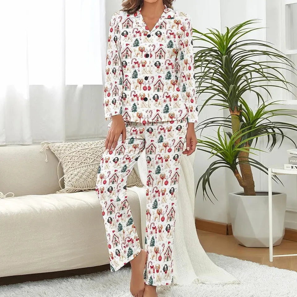Gingerbread Poodle Christmas Pajamas Festive Dog Print Women Winter Sleepwear Set Cozy Holiday PJs Gift for Her Dog MomGift PoodleLoungewear