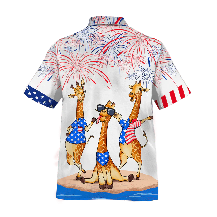 Giraffe Independence Day Aloha Hawaiian Shirts For Summer, Happy 4th Of July Patriotic Giraffe Hawaiian Shirt For Men Women, Gift For Giraffe Lovers