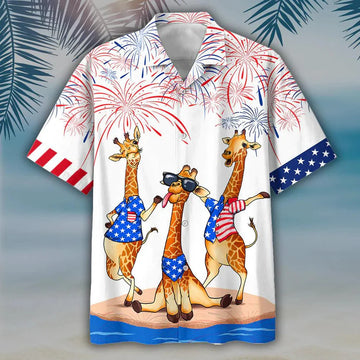 Giraffe Independence Day Aloha Hawaiian Shirts For Summer, Happy 4th Of July Patriotic Giraffe Hawaiian Shirt For Men Women, Gift For Giraffe Lovers