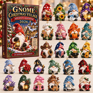 Gnome Christmas Village advent calendar 2026 - 24-Day Countdown, Acrylic Charms