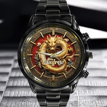 Golden Chinese Dragon Customized Watch Personalized Name Meaningful Good Fortune Gift