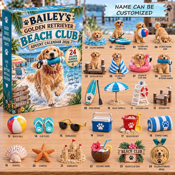 Golden Retriever Beach Club Advent Calendar 2026 - 24-Day Countdown, Acrylic Charms