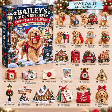Golden Retriever Christmas Delivery Advent Calendar 2026 - 24-Day Countdown, Acrylic Charms