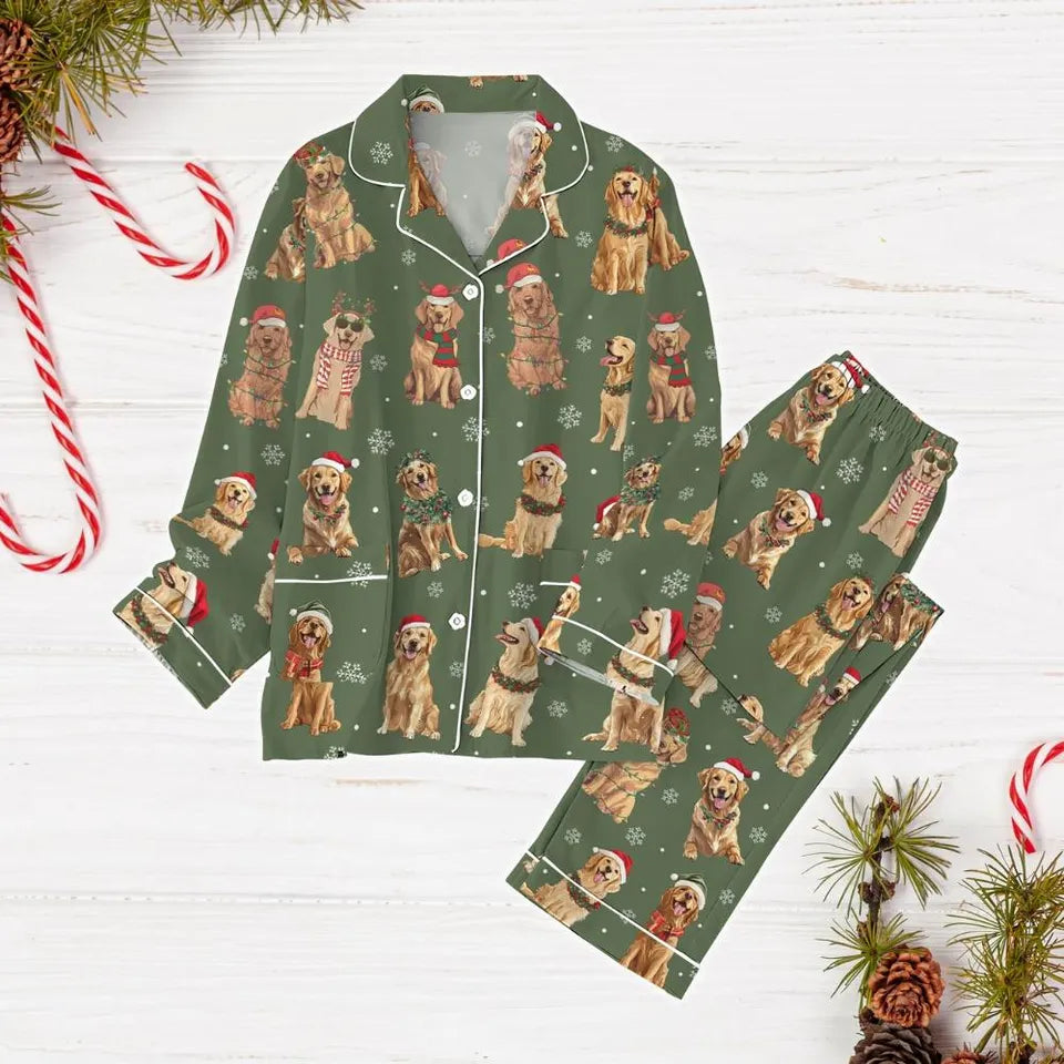 Golden Retriever Christmas Pajamas Set, Golden Dog Holiday Pajamas, Golden Mom Xmas Pajamas, Gift For Dog Owner, Dog Lover Gift