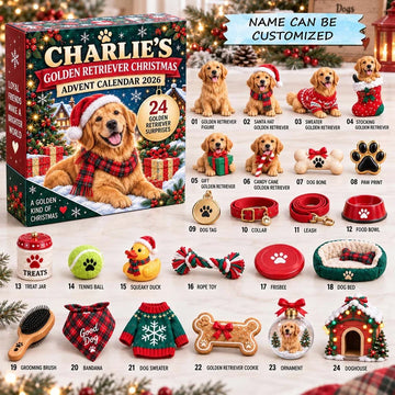 Golden Retriever Cozy Christmas Advent Calendar 2026 - 24-Day Countdown, Acrylic Charms