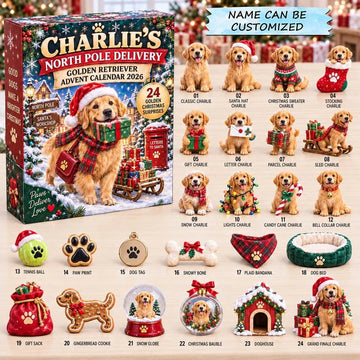 Golden Retriever North Pole Advent Calendar 2026 - 24-Day Countdown, Acrylic Charms