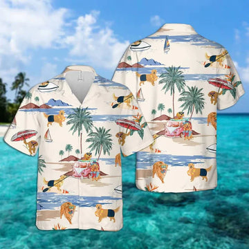 Golden Retriever Summer Beach Hawaiian Shirt, Hawaiian Shirts for Men Short Sleeve Aloha Beach Shirt HO0936