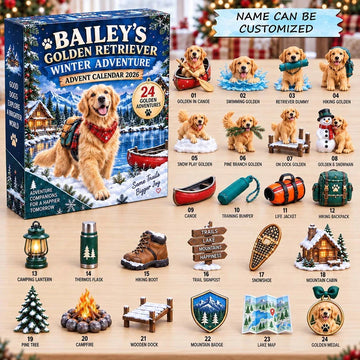 Golden Retriever Winter Adventure Advent Calendar 2026 - 24-Day Countdown, Acrylic Charms