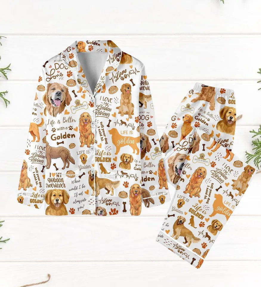 Golden Retriever Xmas Pajamas, Golden Retriever Shirt, Golden Mom Holiday Pajamas, Cute Dog Women Pajamas, Golden Christmas Pajamas