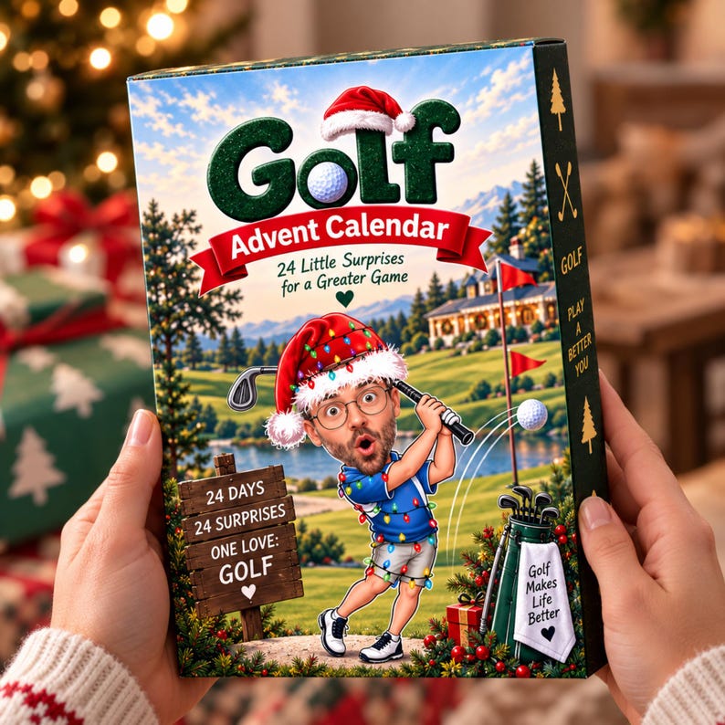 Golf Advent Calendar Personalized Christmas Gift For Golfer Custom Name Photo Keychain 24 Day Gift For Dad Husband Boyfriend Golf Lover