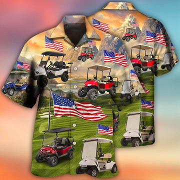 Golf Aloha Hawaiian Shirts For Summer, Golf Club Car USA Flag Independence Day Hawaiian Shirts For Men Women, 4th Of July Gift For Golf Lovers, Golfer