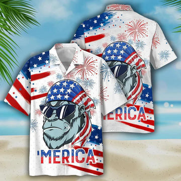 Gorilla Aloha Hawaiian Shirts For Summer, Independence Day USA Flag Pattern Merica Patriotic Hawaiian Shirt For Men Women, 4th July Gift For Friend