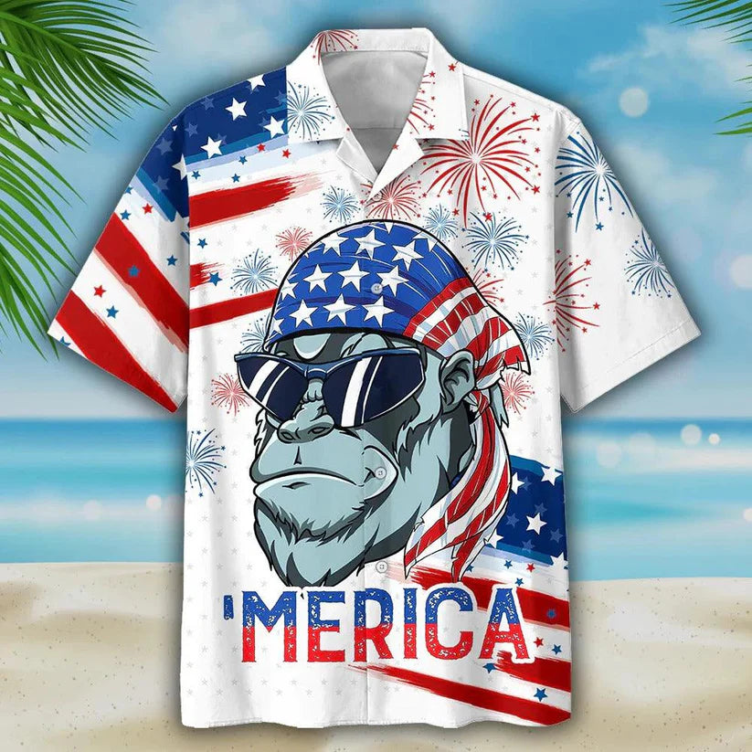 Gorilla Aloha Hawaiian Shirts For Summer, Independence Day USA Flag Pattern Merica Patriotic Hawaiian Shirt For Men Women, 4th July Gift For Friend