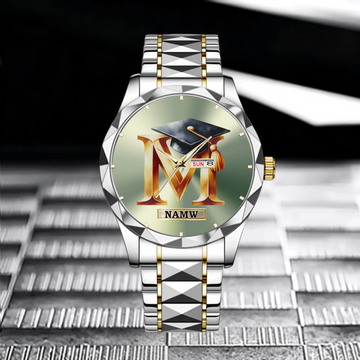 Graduation Cap Initial Customized Watch - Personalized Initial And Name - Gift For Graduates