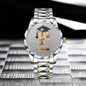 Graduation Cap Initial Customized Watch - Personalized Initial And Name - Gift For Graduates