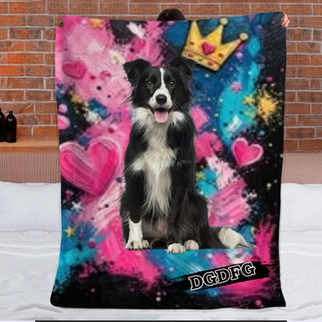 Graffiti Style Pet Portrait Blanket - Personalized Pet Photo & Name - Custom Memorial Gift for Dog Lovers