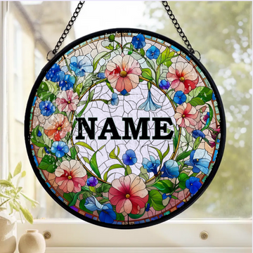 Grandma Floral Stained Glass Personalized Window Stained Glass Hanging Suncatcher
