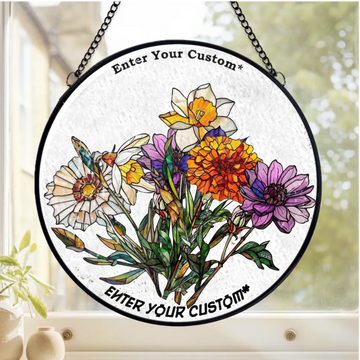 Grandmas Garden Birth Birth Month Flowers Personalized Window Stained Glass Suncatcher Garden Decor