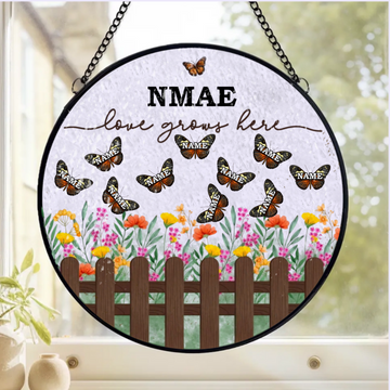 Grandmas Garden Butterflies Personalized Window Stained Glass Suncatcher Hanging